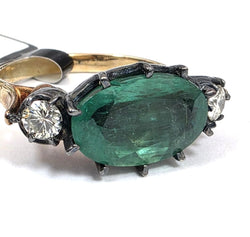 Bague Trilogie en or jaune, émeraude et diamants - Castafiore
