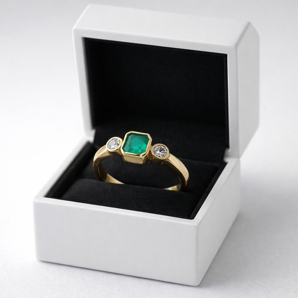 Bague Trilogie en or jaune, émeraude, et diamants - Castafiore