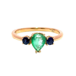Bague Trilogie en or jaune, émeraude et saphirs - Castafiore