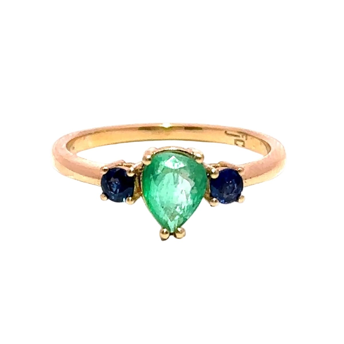 Bague Trilogie en or jaune, émeraude et saphirs - Castafiore