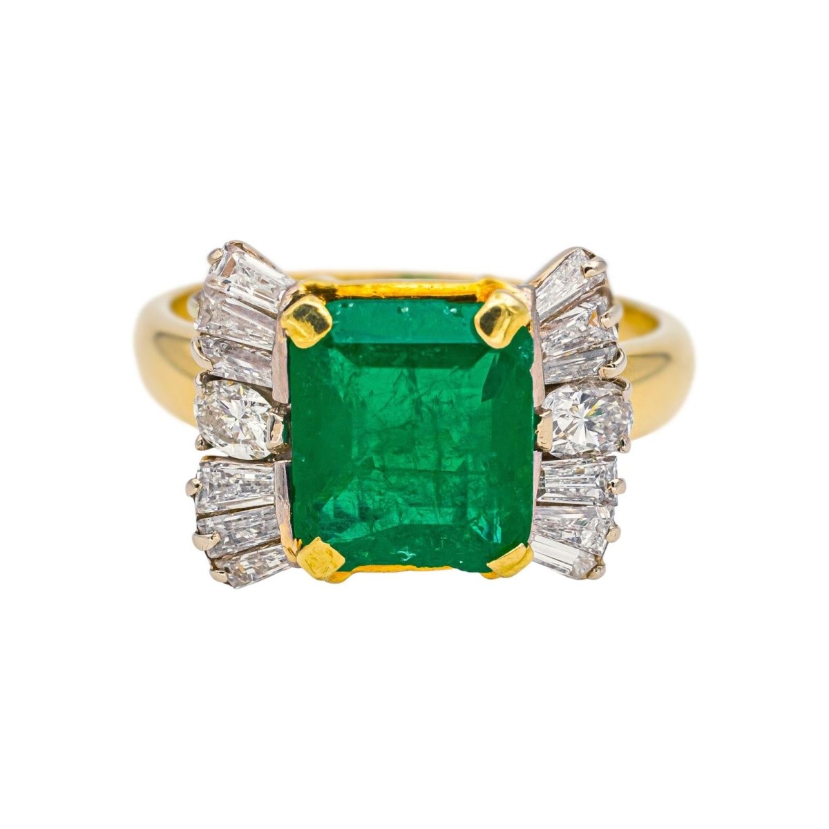 Bague Trilogie en or jaune, or blanc, émeraude et diamants - Castafiore