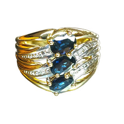 Bague Trilogie en or jaune, or blanc et saphirs - Castafiore