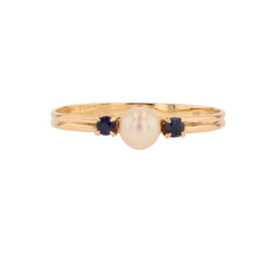 Bague Trilogie en or jaune, perle et saphirs - Castafiore