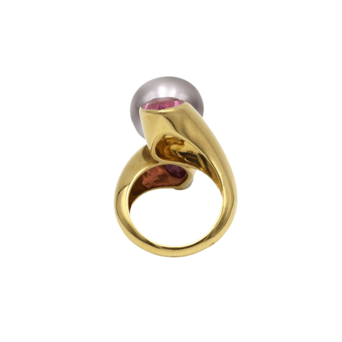 Bague Trilogie en or jaune, perle et tourmalines - Castafiore