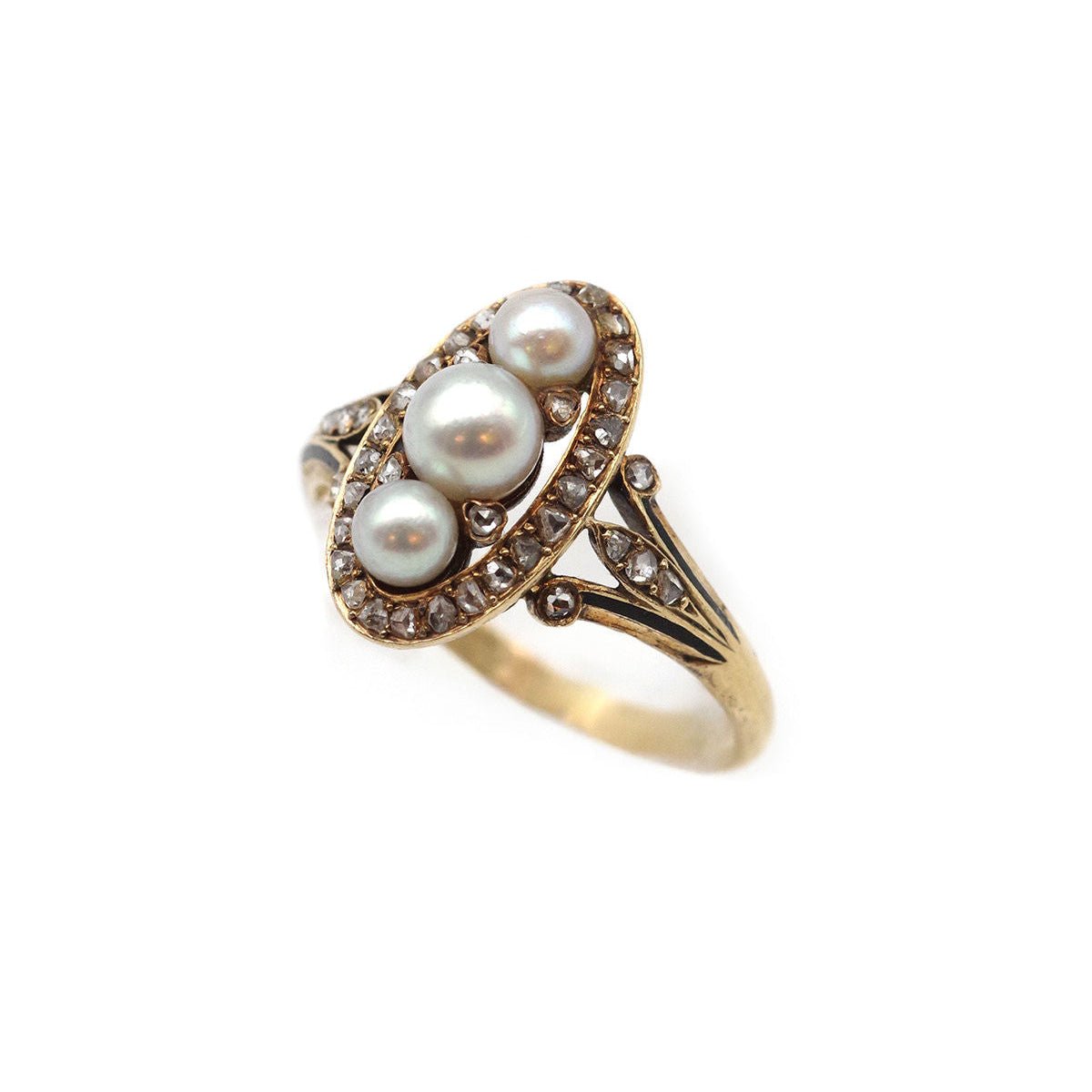 Bague Trilogie en or jaune, perles et diamants - Castafiore