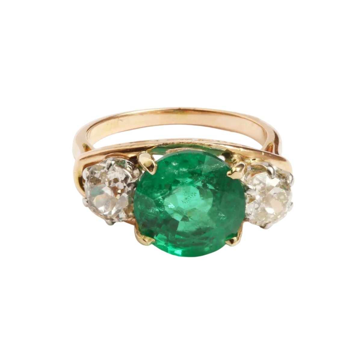 Bague Trilogie en or jaune, platine, émeraude et diamants - Castafiore