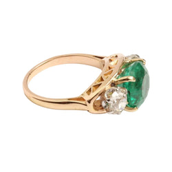 Bague Trilogie en or jaune, platine, émeraude et diamants - Castafiore