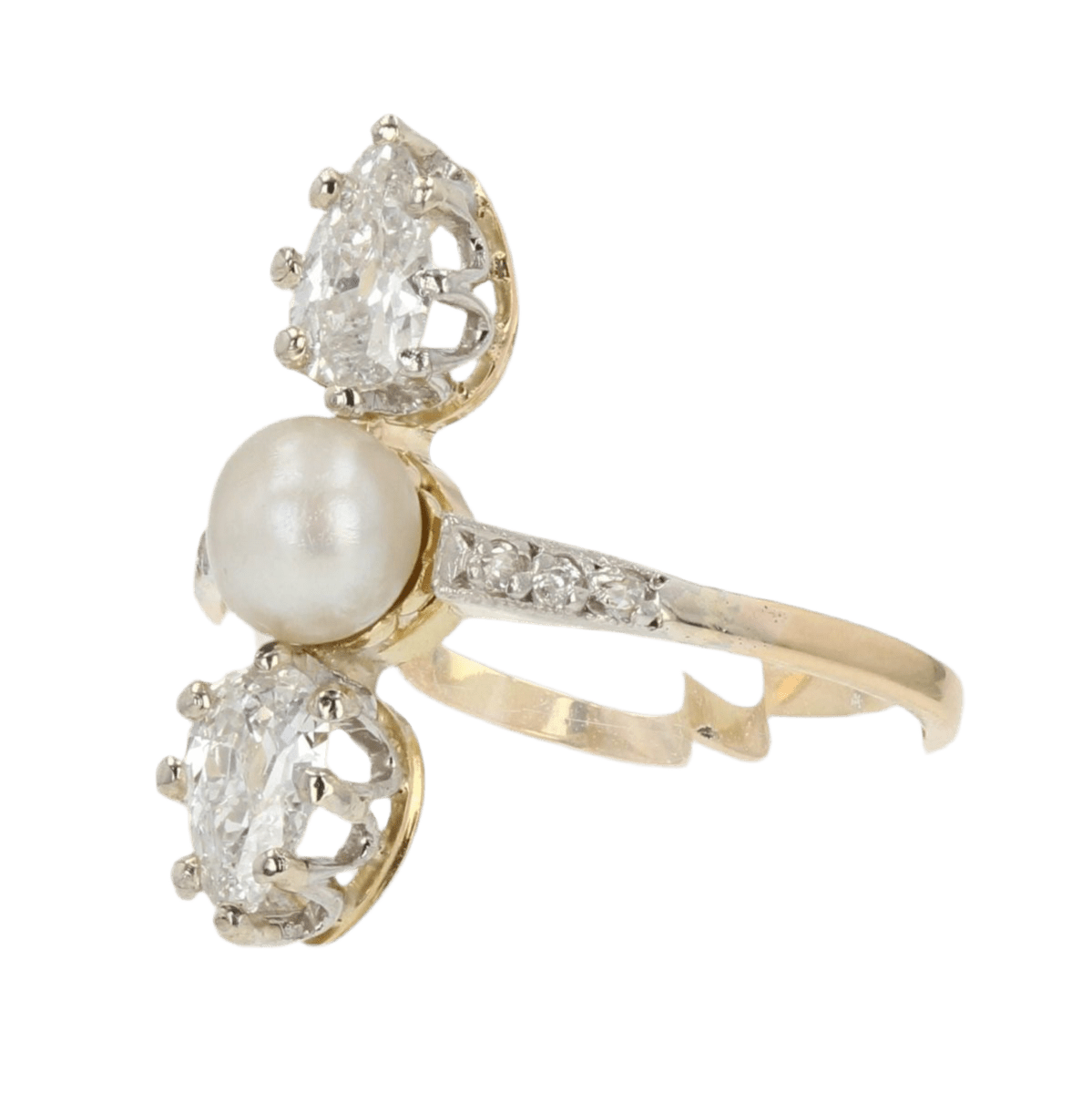 Bague Trilogie en or jaune, platine, perle et diamants - Castafiore