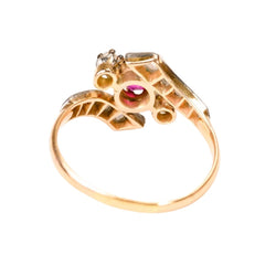 Bague Trilogie en or jaune, platine, rubis et diamants - Castafiore