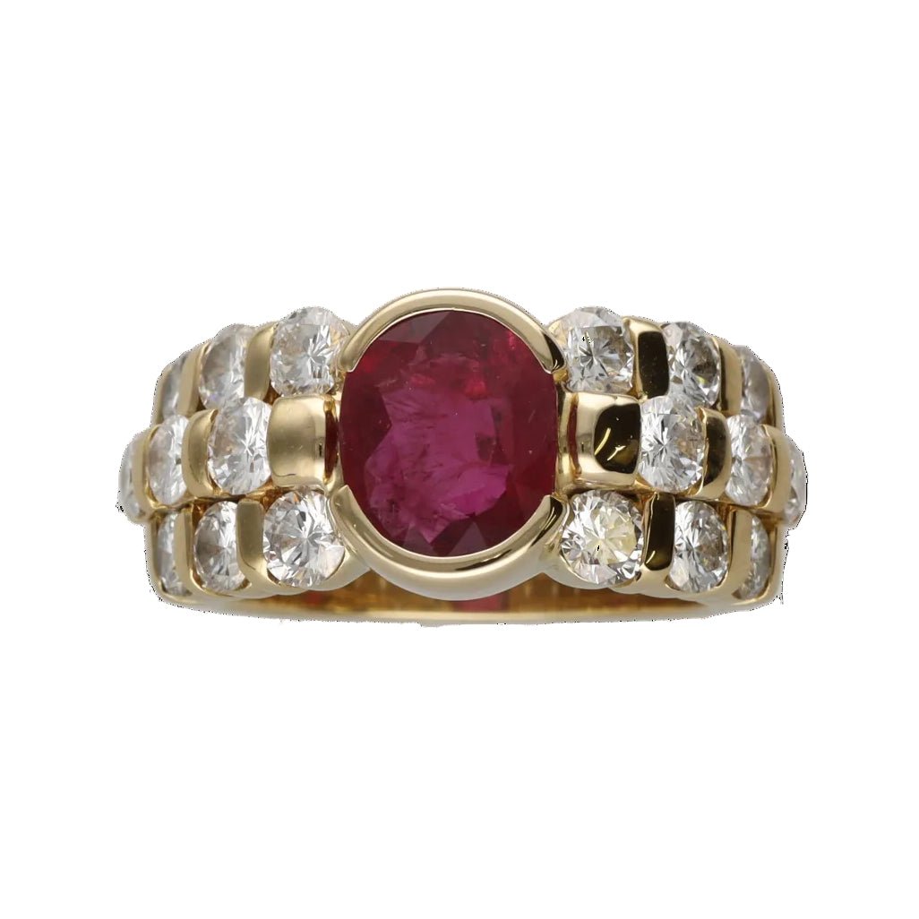 Bague Trilogie en or jaune, rubis et diamants - Castafiore