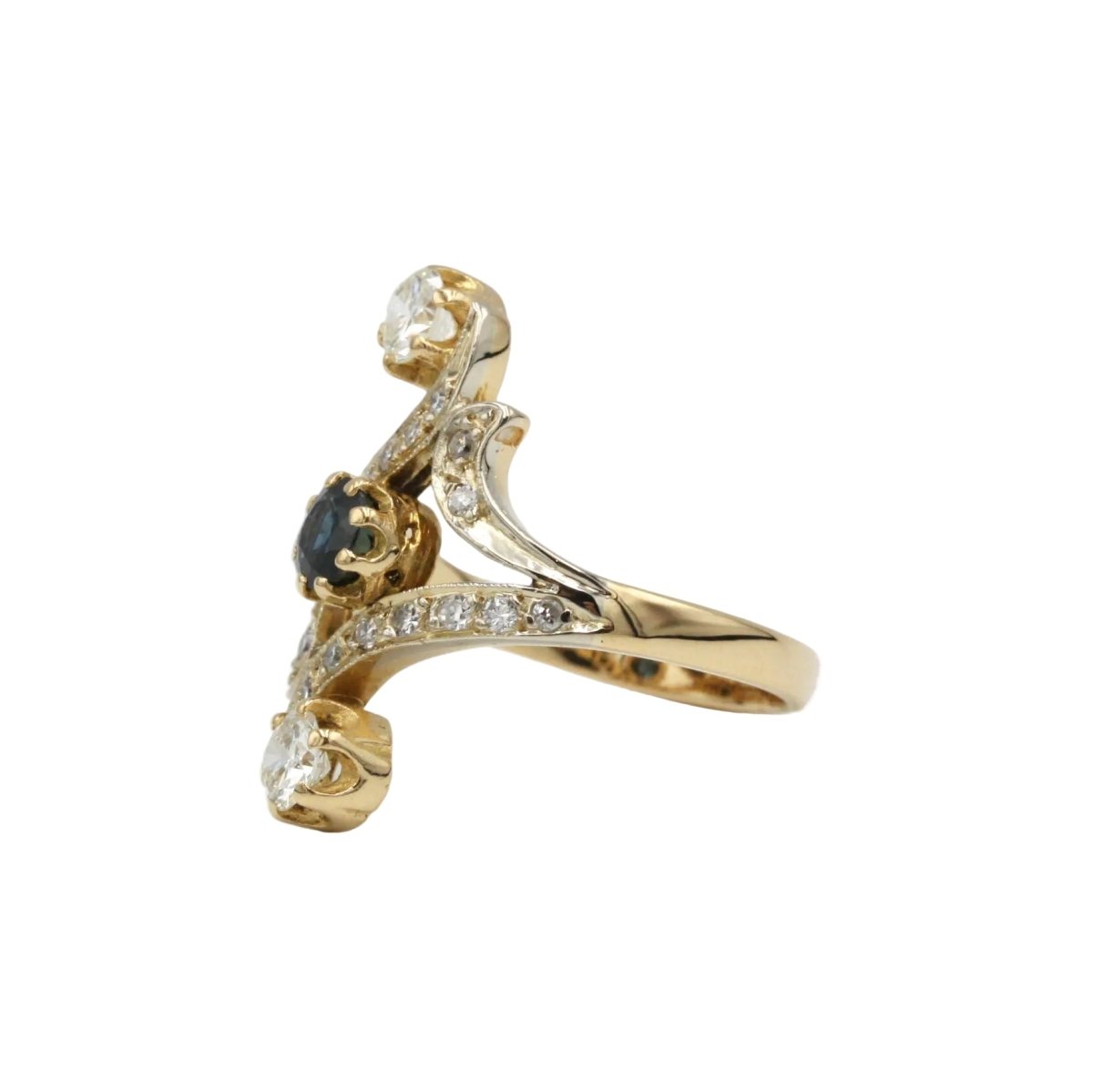 Bague Trilogie en or jaune, saphir et diamants - Castafiore