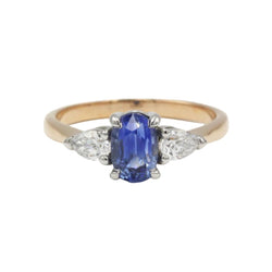 Bague Trilogie en or jaune, saphir et diamants - Castafiore