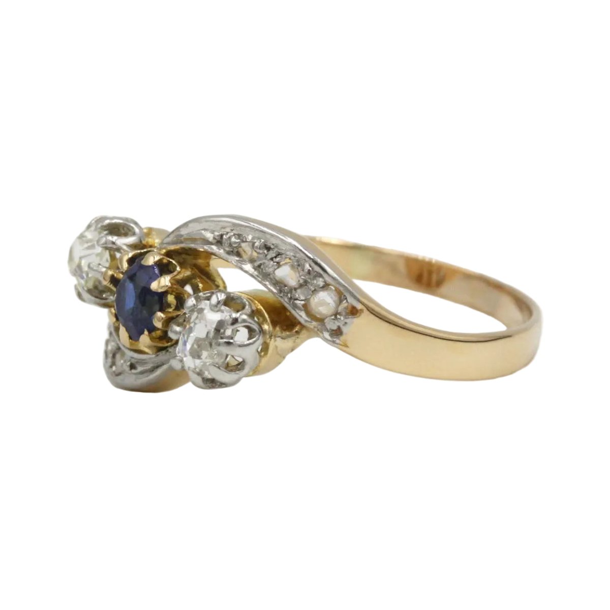 Bague Trilogie en or jaune, saphir et diamants - Castafiore