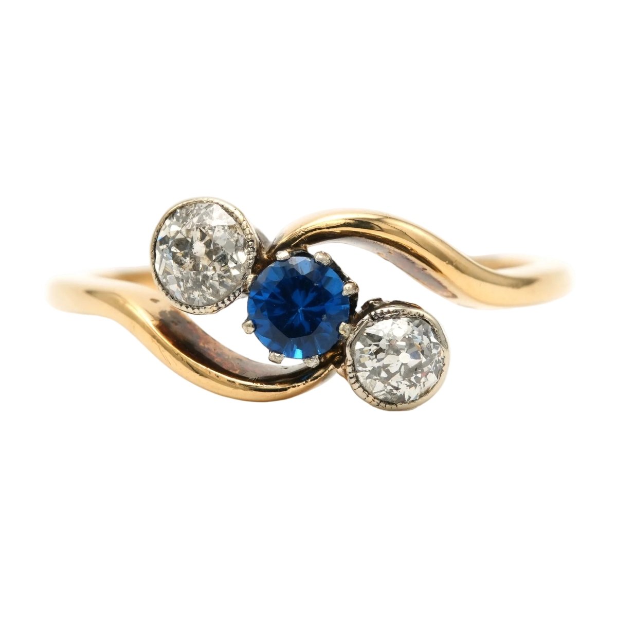 Bague Trilogie en or jaune, saphir et diamants - Castafiore
