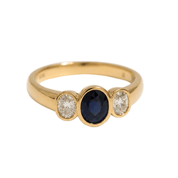 Bague Trilogie en or jaune, saphir et diamants - Castafiore
