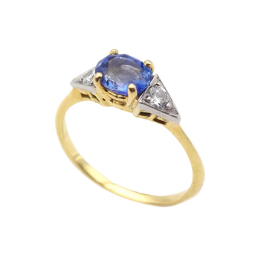 Bague Trilogie en or jaune, saphir et diamants - Castafiore
