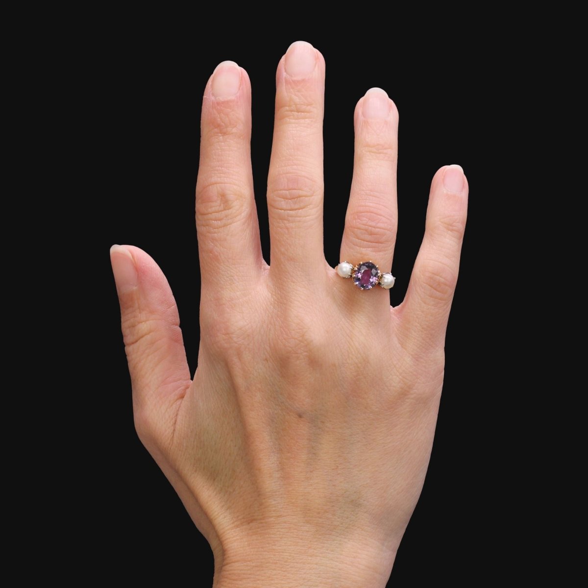 Bague Trilogie en or jaune, saphir et perles - Castafiore