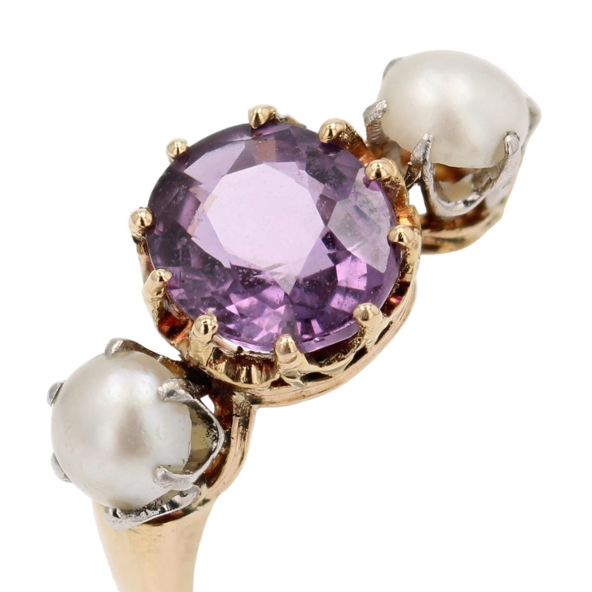 Bague Trilogie en or jaune, saphir et perles - Castafiore