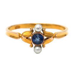 Bague Trilogie en or jaune, saphir et perles - Castafiore
