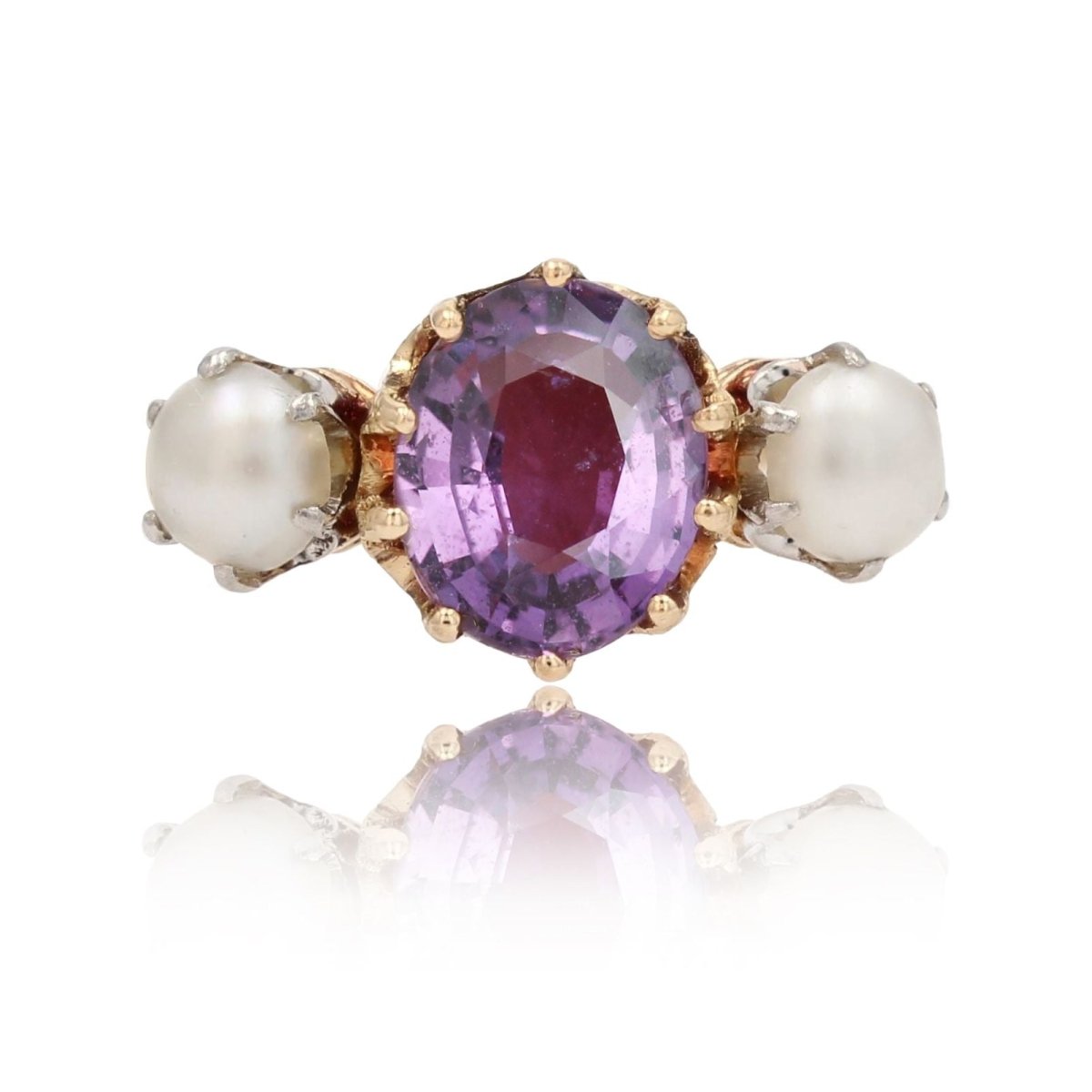 Bague Trilogie en or jaune, saphir et perles - Castafiore