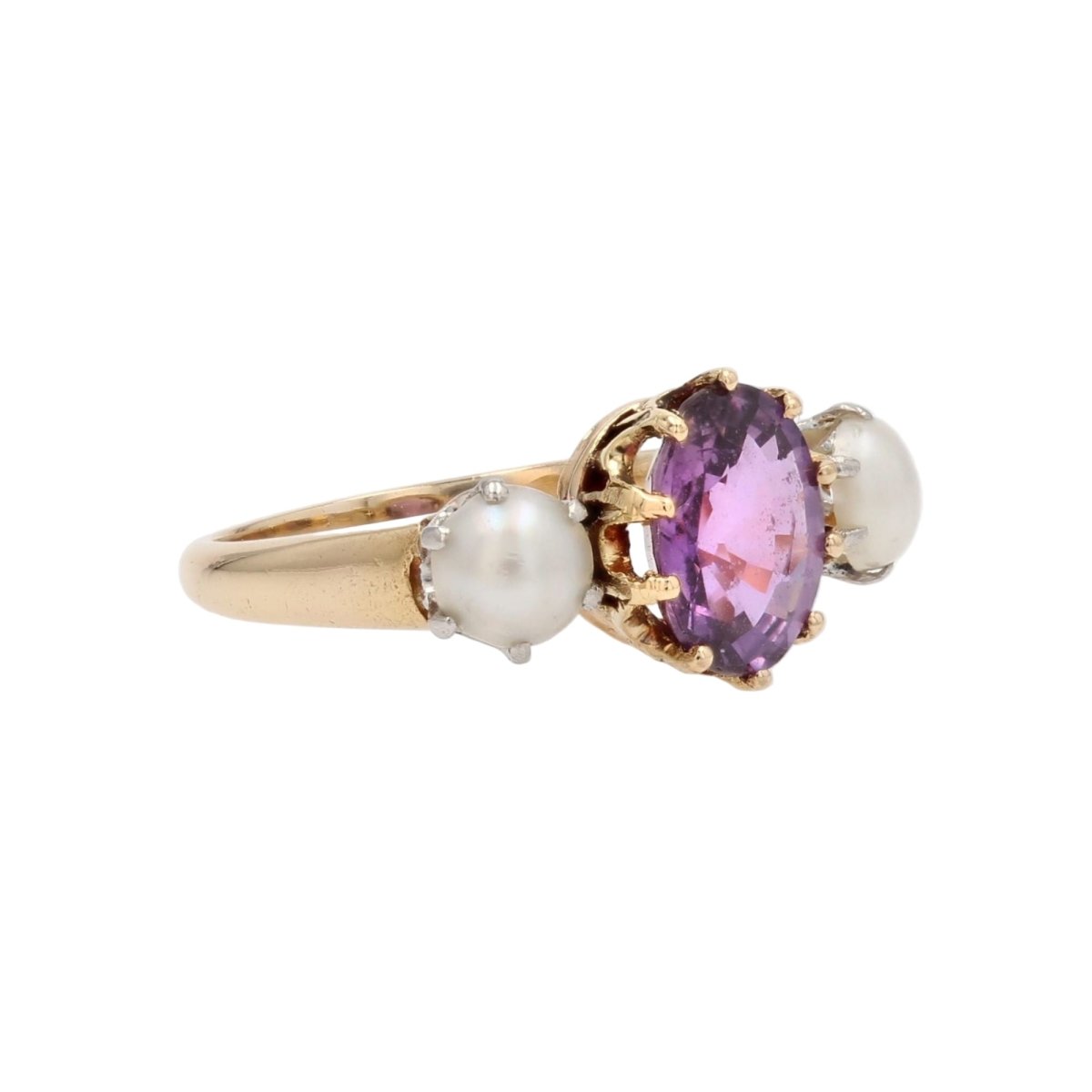 Bague Trilogie en or jaune, saphir et perles - Castafiore