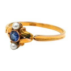 Bague Trilogie en or jaune, saphir et perles - Castafiore