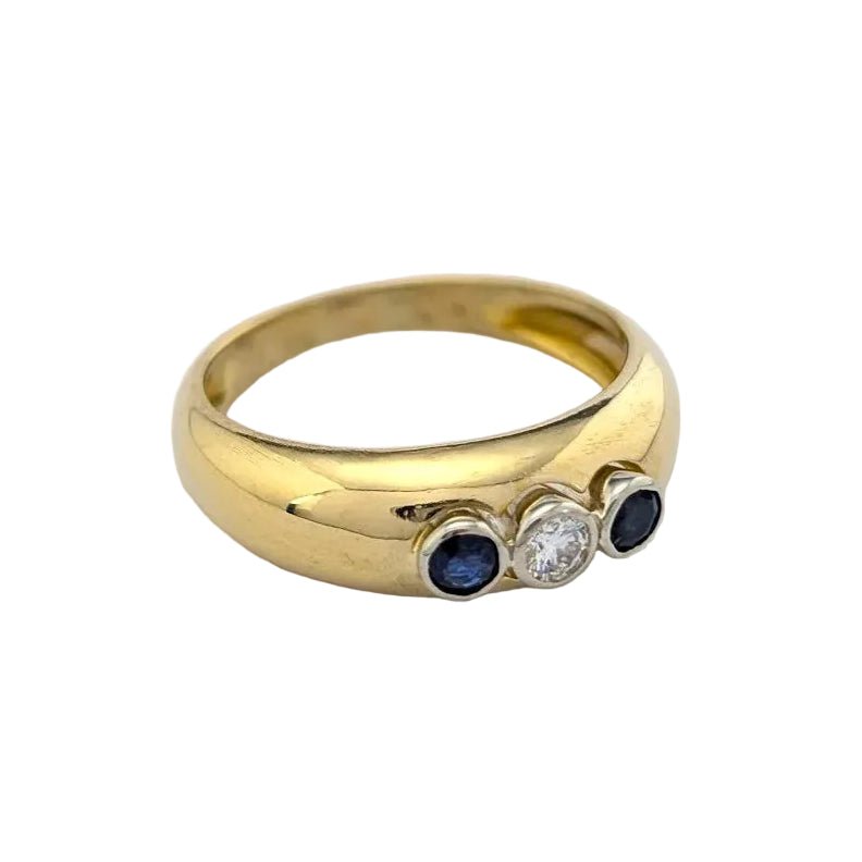 Bague Trilogie en or jaune, saphirs et diamant - Castafiore