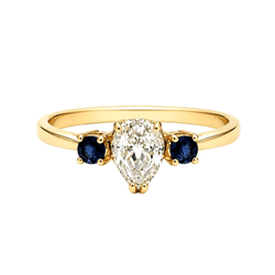 Bague Trilogie en or jaune, saphirs et diamant - Castafiore