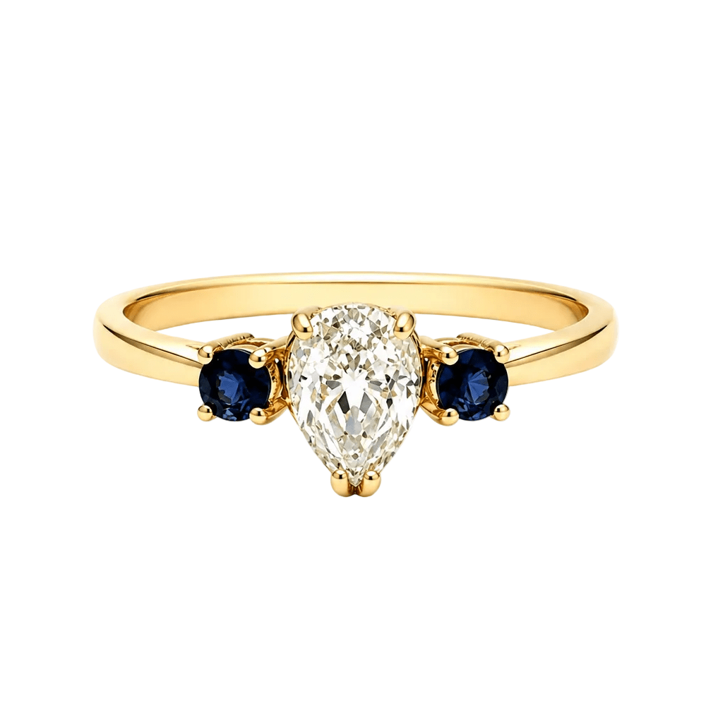 Bague Trilogie en or jaune, saphirs et diamant - Castafiore