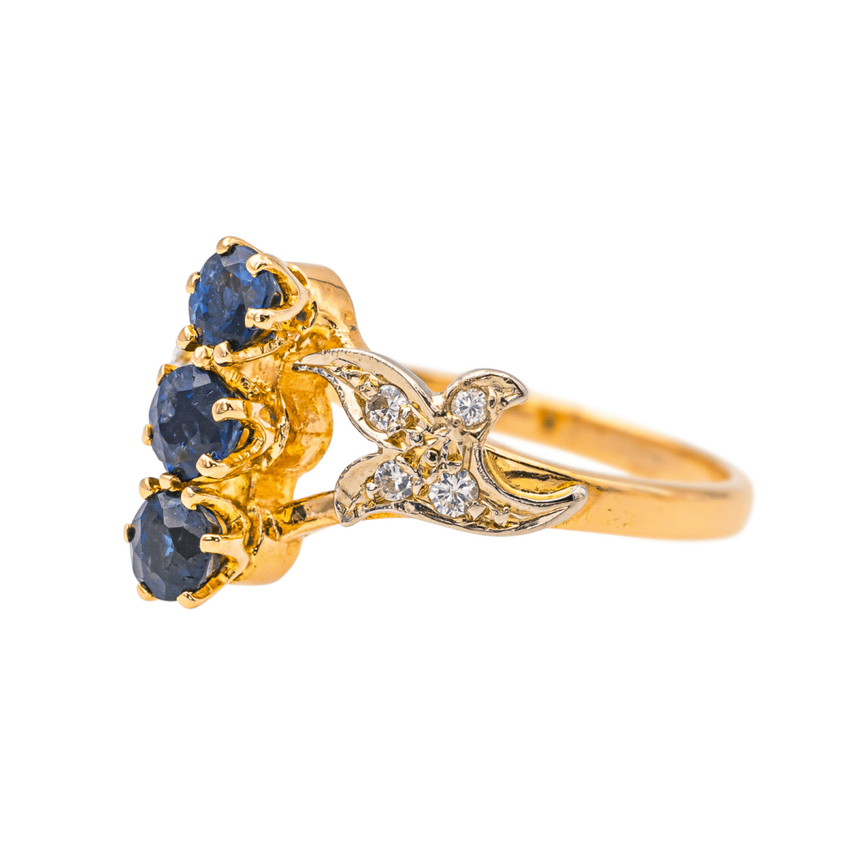 Bague Trilogie en or jaune, saphirs et diamants - Castafiore