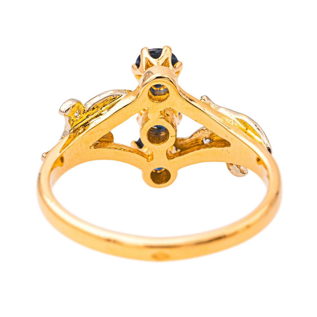 Bague Trilogie en or jaune, saphirs et diamants - Castafiore