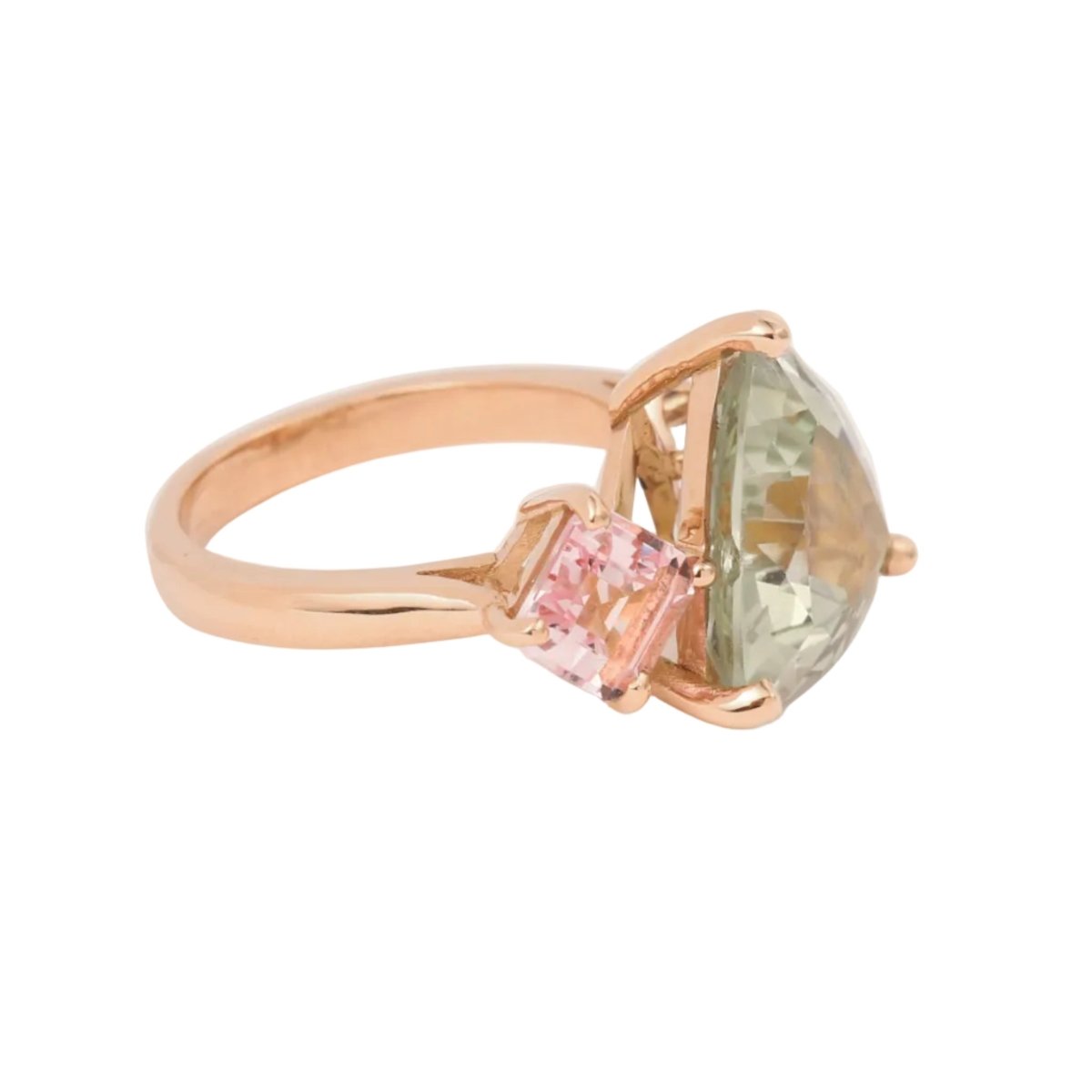 Bague Trilogie en or rose, béryl et morganites - Castafiore