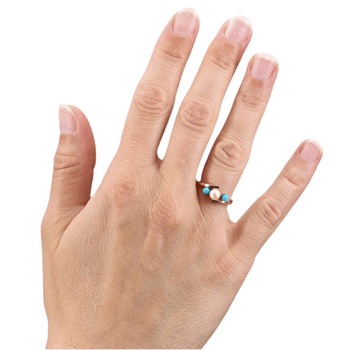 Bague Trilogie en or rose, turquoise et perles - Castafiore