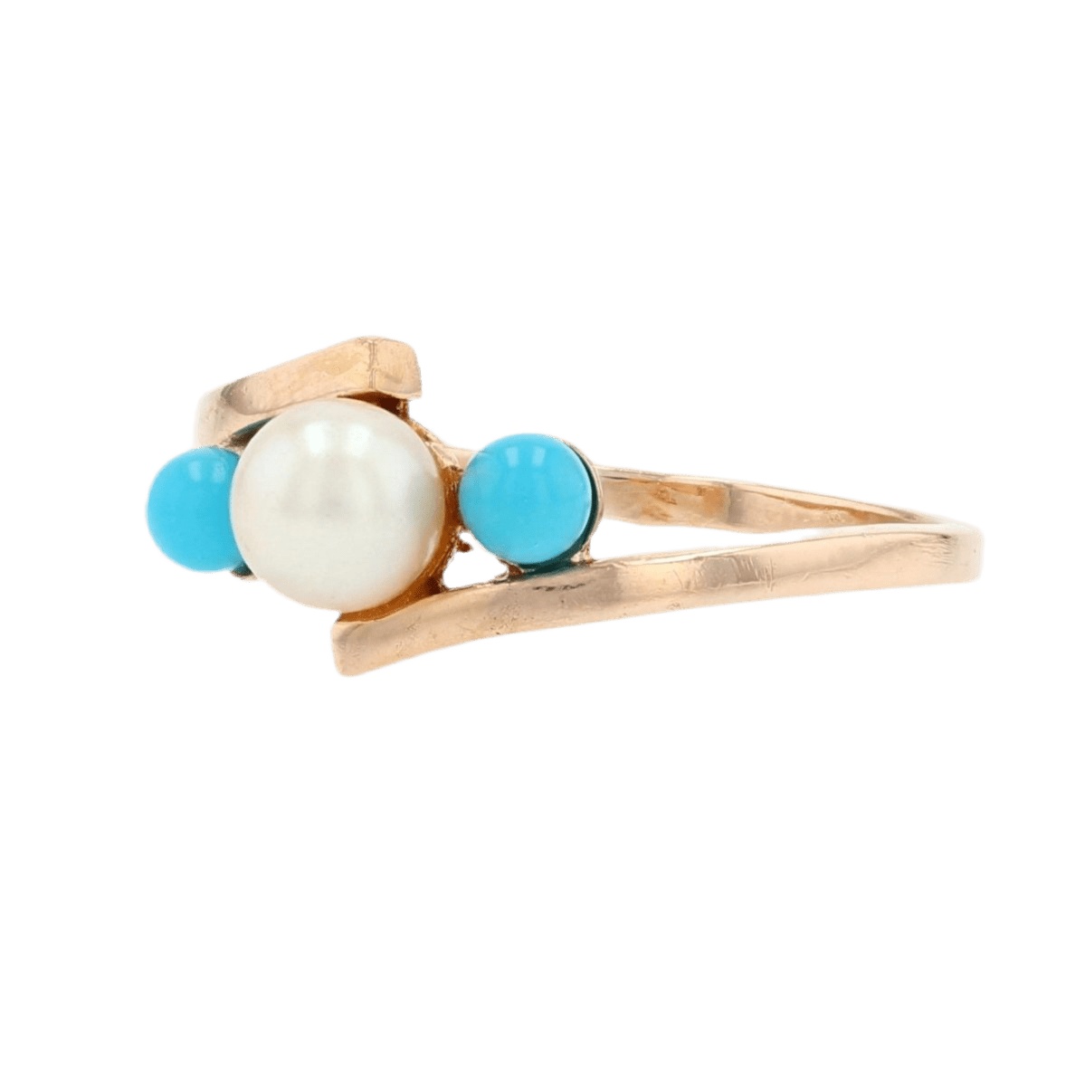 Bague Trilogie en or rose, turquoise et perles - Castafiore