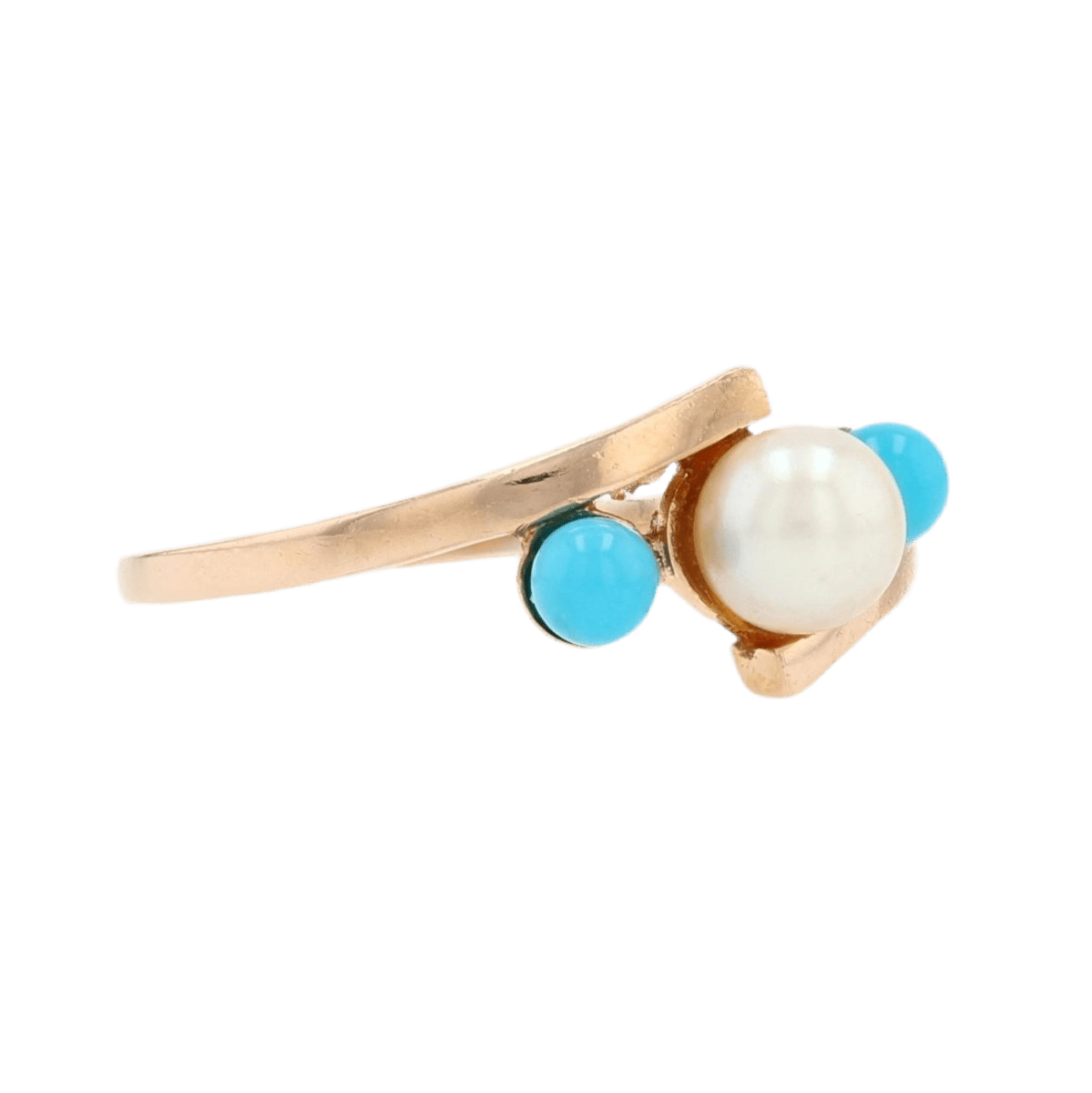 Bague Trilogie en or rose, turquoise et perles - Castafiore