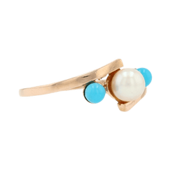 Bague Trilogie en or rose, turquoise et perles - Castafiore