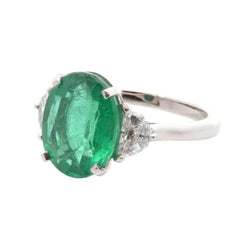 Bague Trilogie en platine, émeraude et diamants - Castafiore
