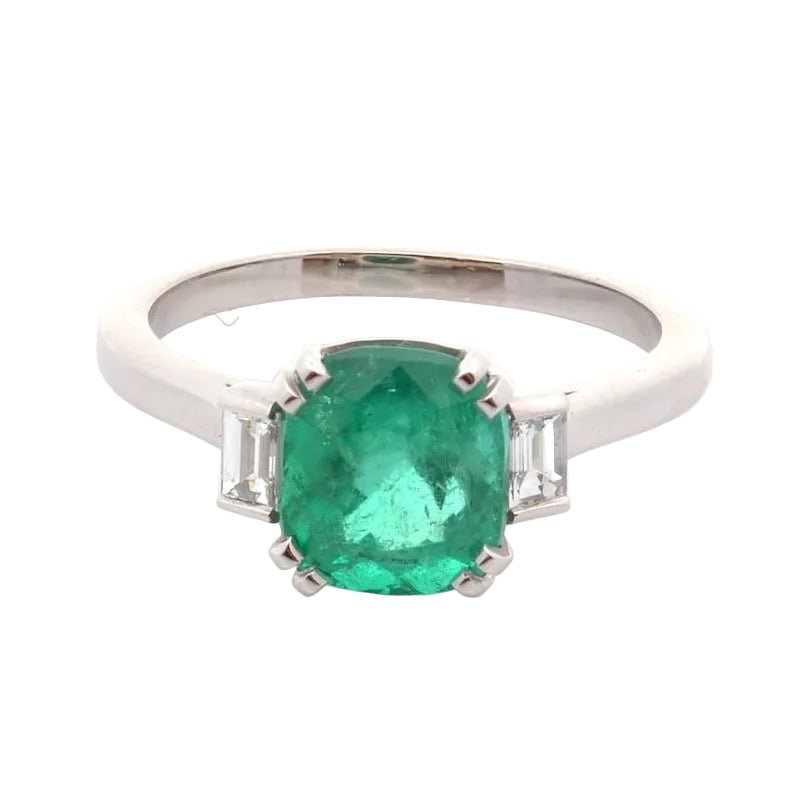 Bague Trilogie en platine, émeraude et diamants - Castafiore