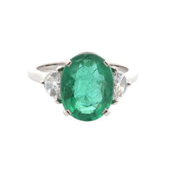 Bague Trilogie en platine, émeraude et diamants - Castafiore