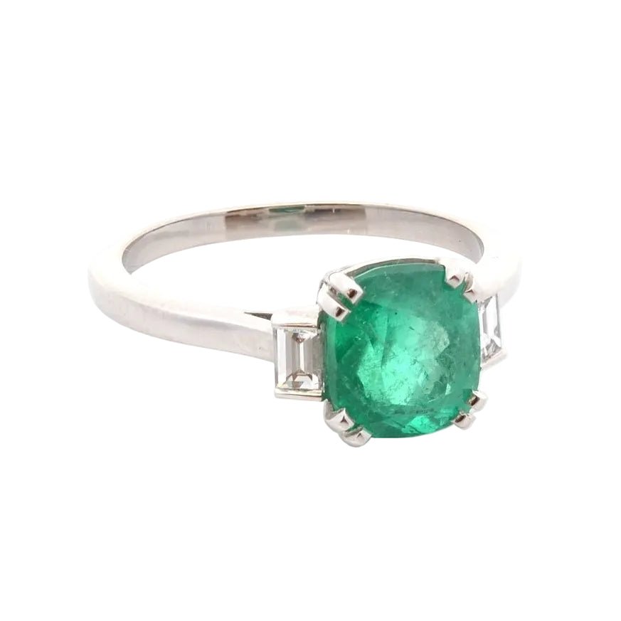 Bague Trilogie en platine, émeraude et diamants - Castafiore