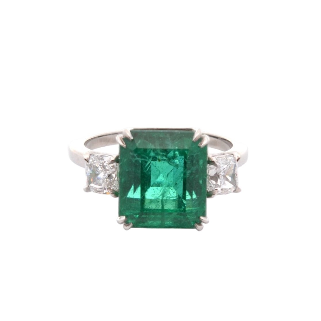 Bague Trilogie en platine, émeraudes, et diamants - Castafiore