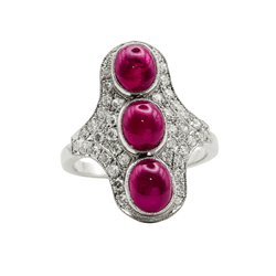 Bague Trilogie en platine, rubis et diamants - Castafiore