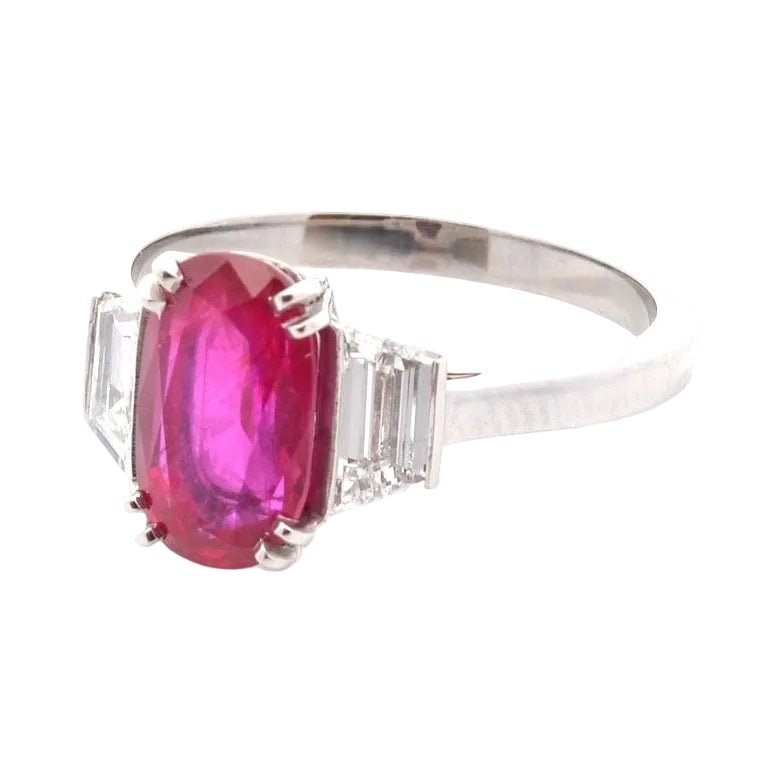 Bague Trilogie en platine, rubis et diamants - Castafiore