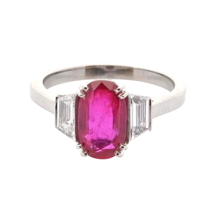 Bague Trilogie en platine, rubis et diamants - Castafiore