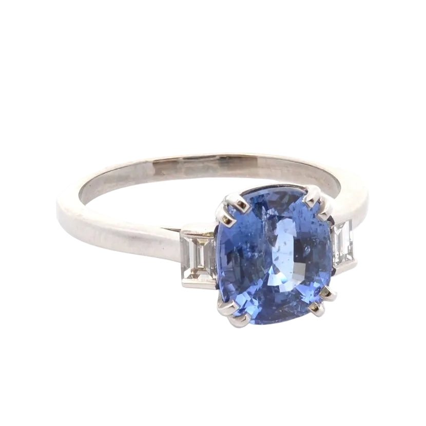 Bague Trilogie en platine, saphir et diamants - Castafiore