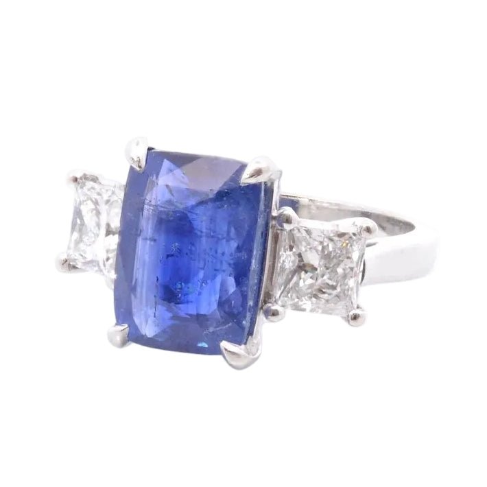 Bague Trilogie en platine, saphir et diamants - Castafiore