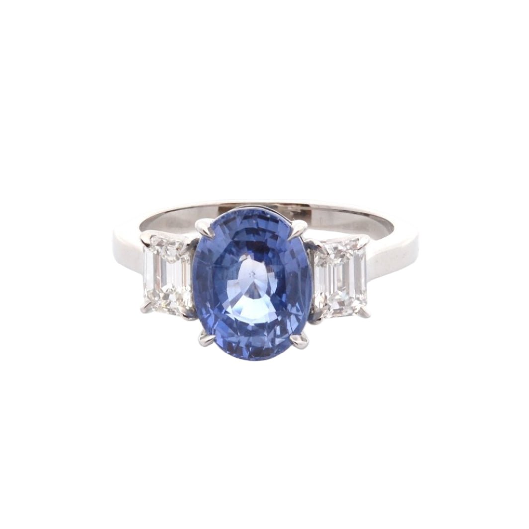 Bague Trilogie en platine, saphir et diamants - Castafiore