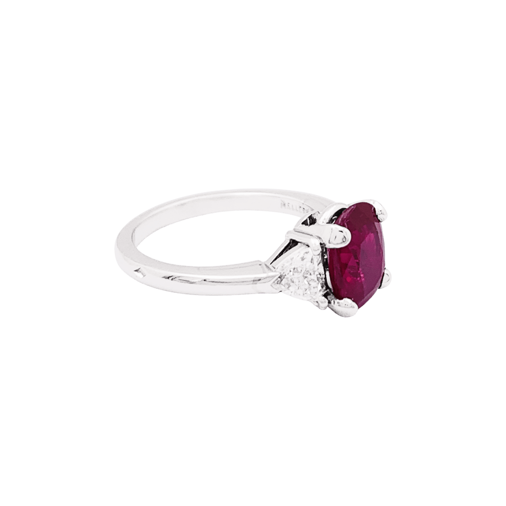 Bague Trilogie MELLERIO en platine, rubis et diamants - Castafiore