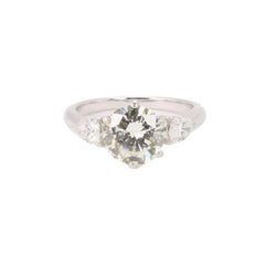 Bague trilogie or blanc diamant rond 2.07 ct diamants poires - Castafiore