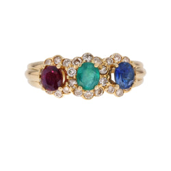 Ring emerald sapphire ruby diamonds